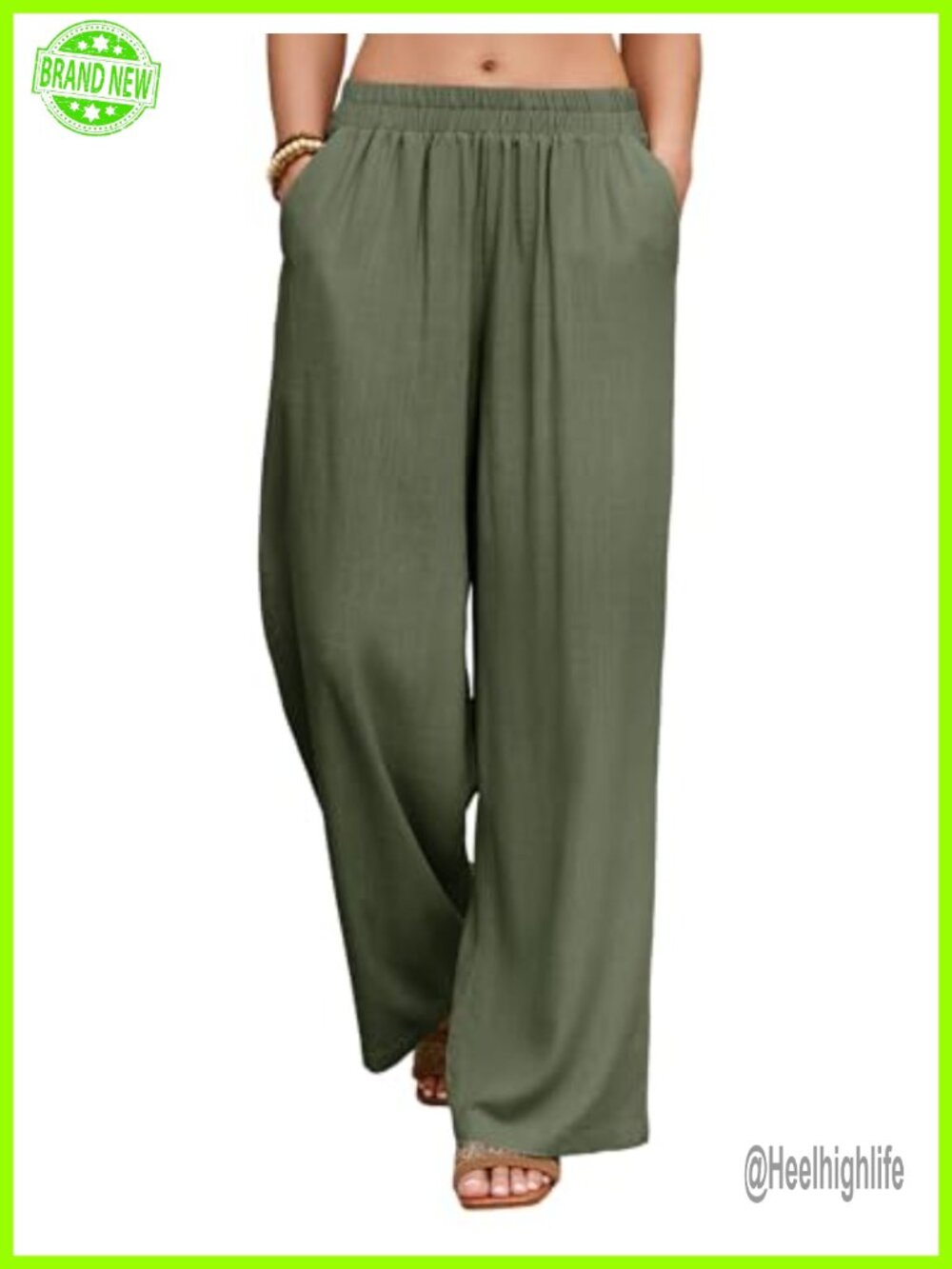 Linen Blend Wide Leg Palazzo Pants with Pockets Casual Pull On